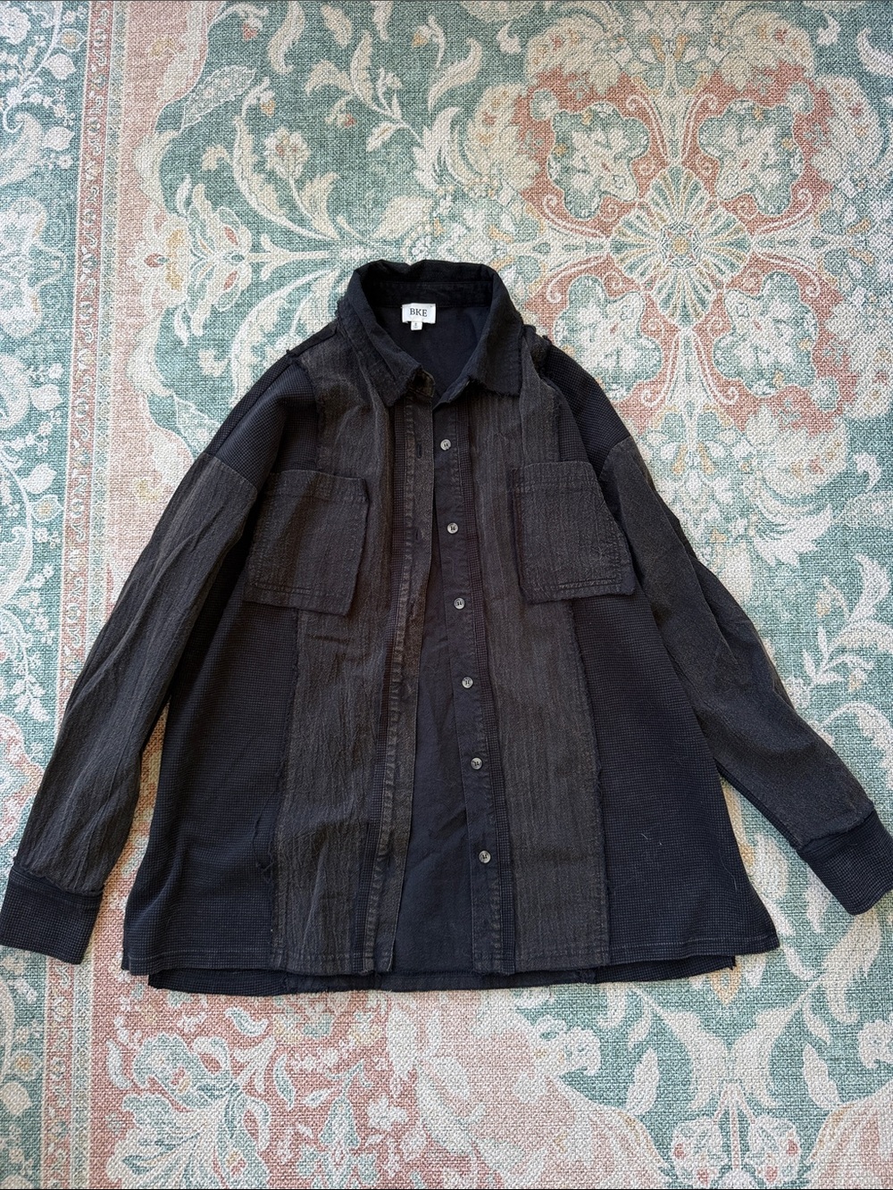 BKE Black Textured Button-Front Overshirt